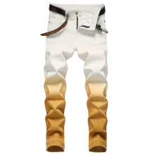 原创欧美速卖通高街街头个性时尚吊染渐黄弹力修身小脚牛仔裤