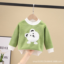 婴儿加绒毛衣秋冬天1-2岁宝宝加厚线衣服3男女儿童保暖肩扣打底衫