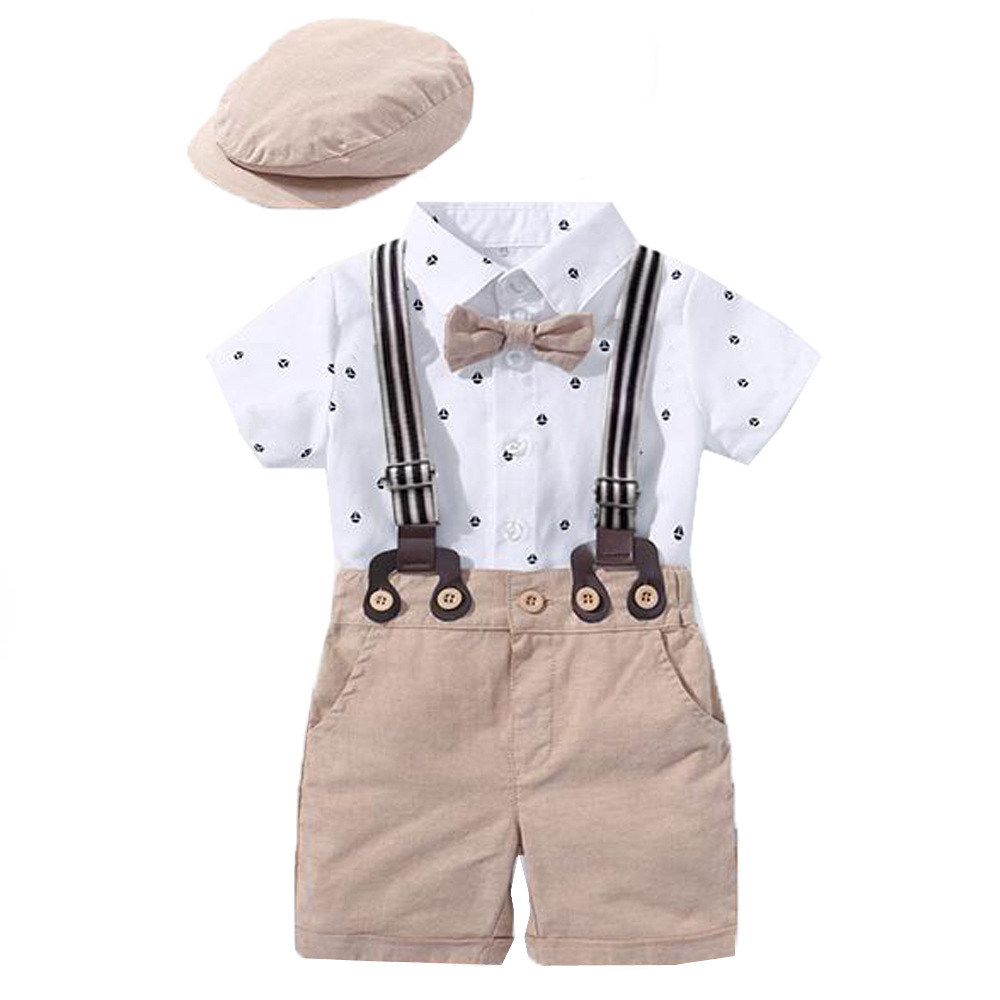 Cross border summer new men's baby gentlemen's dress printed crawling clothes infant triangle Khaki clothes issued on behalf of