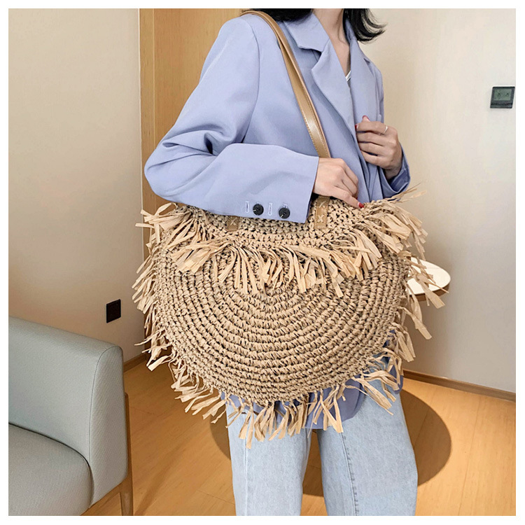 summer new hollow tassel bag shoulder woven straw bag spike paper woven bag beach bag fashion bag wholesale nihaojewelry NHGA220972picture20