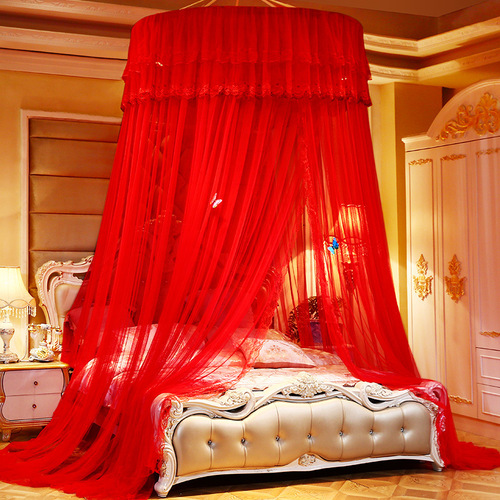 Cross-border ceiling dome mosquito net princess bed canopy wedding red color marriage butterfly double-person self-erecting mosquito net wholesale