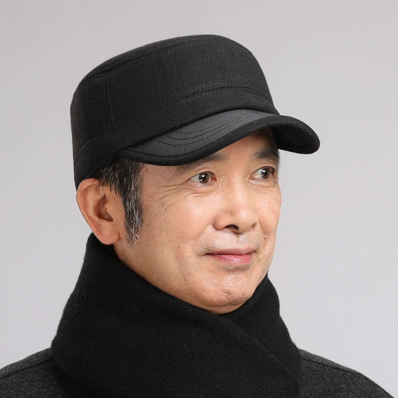 Cappelli da uomo di mezza età in inverno, papà piatto con protezione per le orecchie, anziani per il calore autunnale e invernale, nonno vecchio_voghion.com