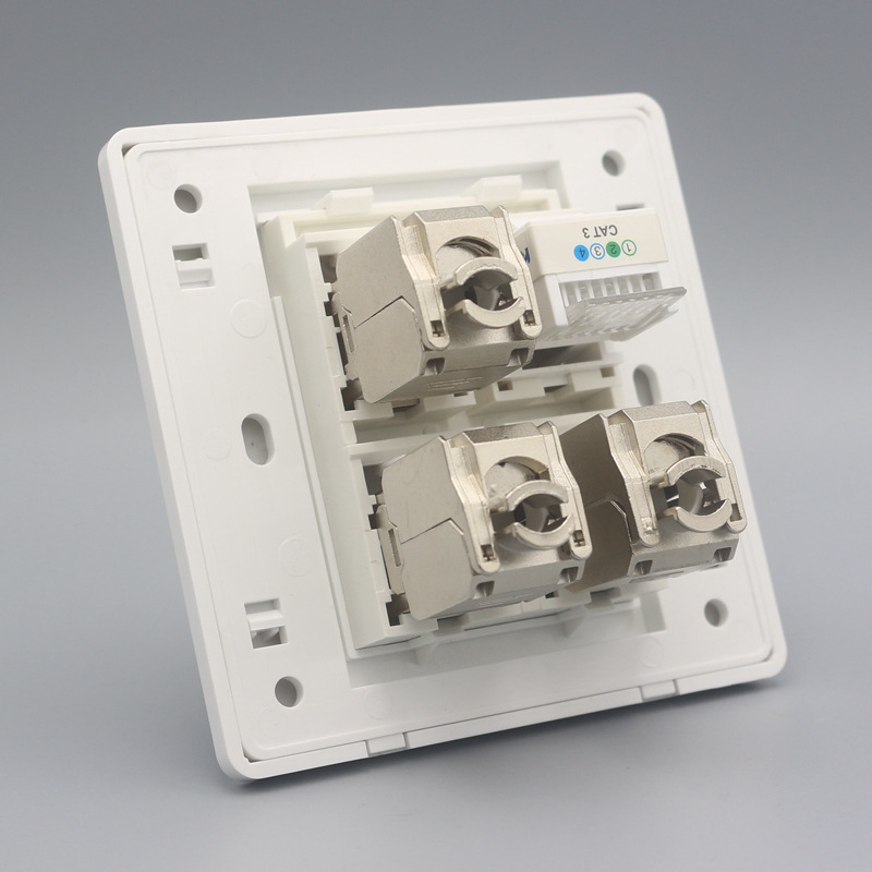 86型3个超六类网络加1个电话面板 CAT6A千兆电脑模块网线电话插座