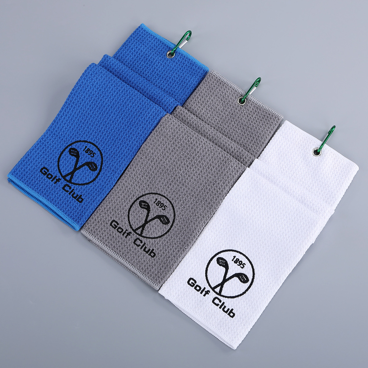 华夫格高尔夫毛巾 刺绣logo运动毛巾 便携挂扣高尔夫毛巾