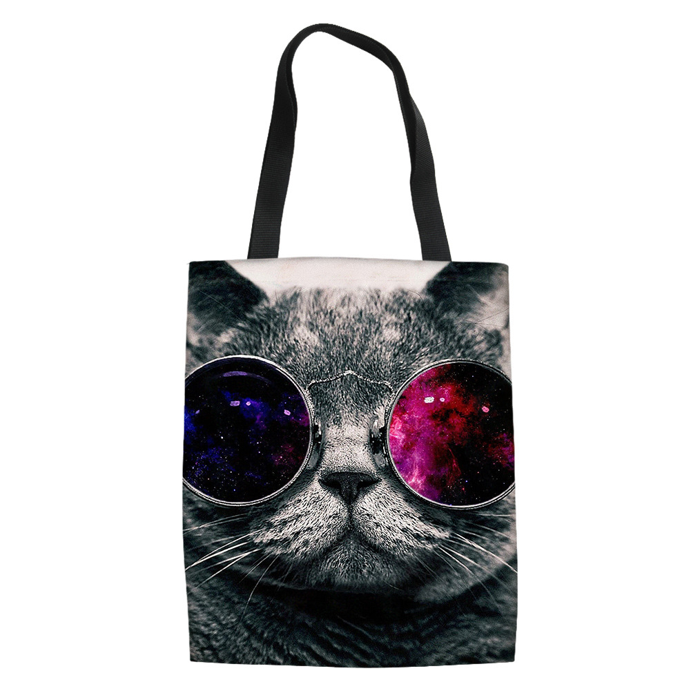 速卖通热卖眼镜猫图案单肩购物袋canvas bag帆布袋来图印刷