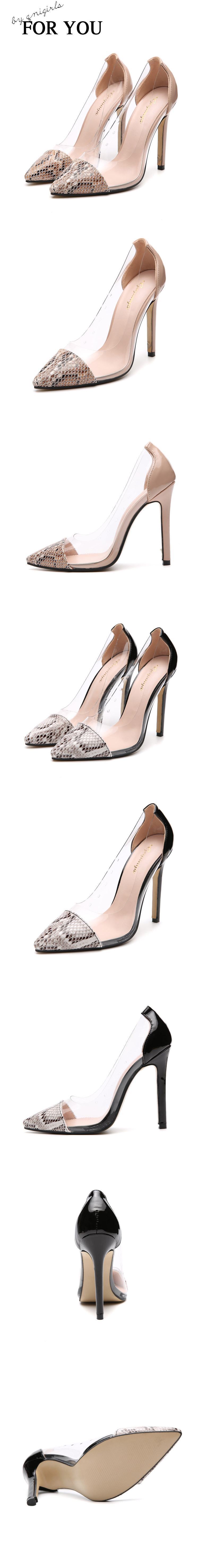 Snake Pattern Stitching Transparent Plastic Stiletto Shoes NSSO107886