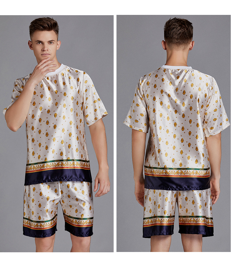 New Men's Pajamas Short-sleeved Thin Silk Men's Summer Round Neck Home Service Loose Large Size Suit Wholesale Nihaojewelry display picture 11
