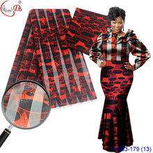 新款欧根纱 红黑女装面料顺滑印花亮丝闪粉仿真丝印花缎面贴布绣