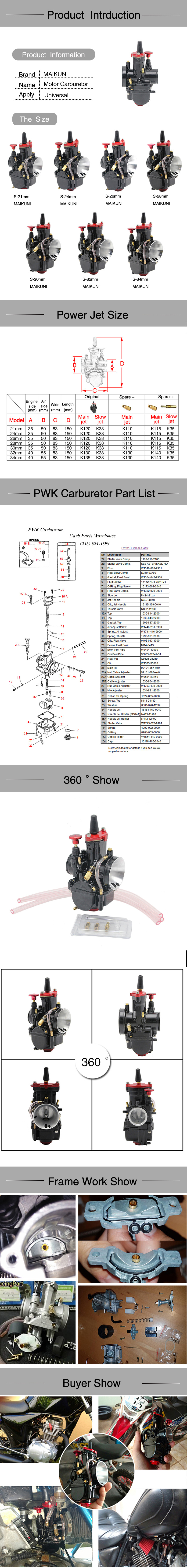 Maikuni Pwk21 24 26 28 30 32 34mm Carb Atv Motorcycle Carburetor Nsr Kr