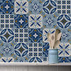 跨境产品瓷砖贴厨房地板墙面贴防水浴室家居防水防滑蓝白花纹墙贴|ru