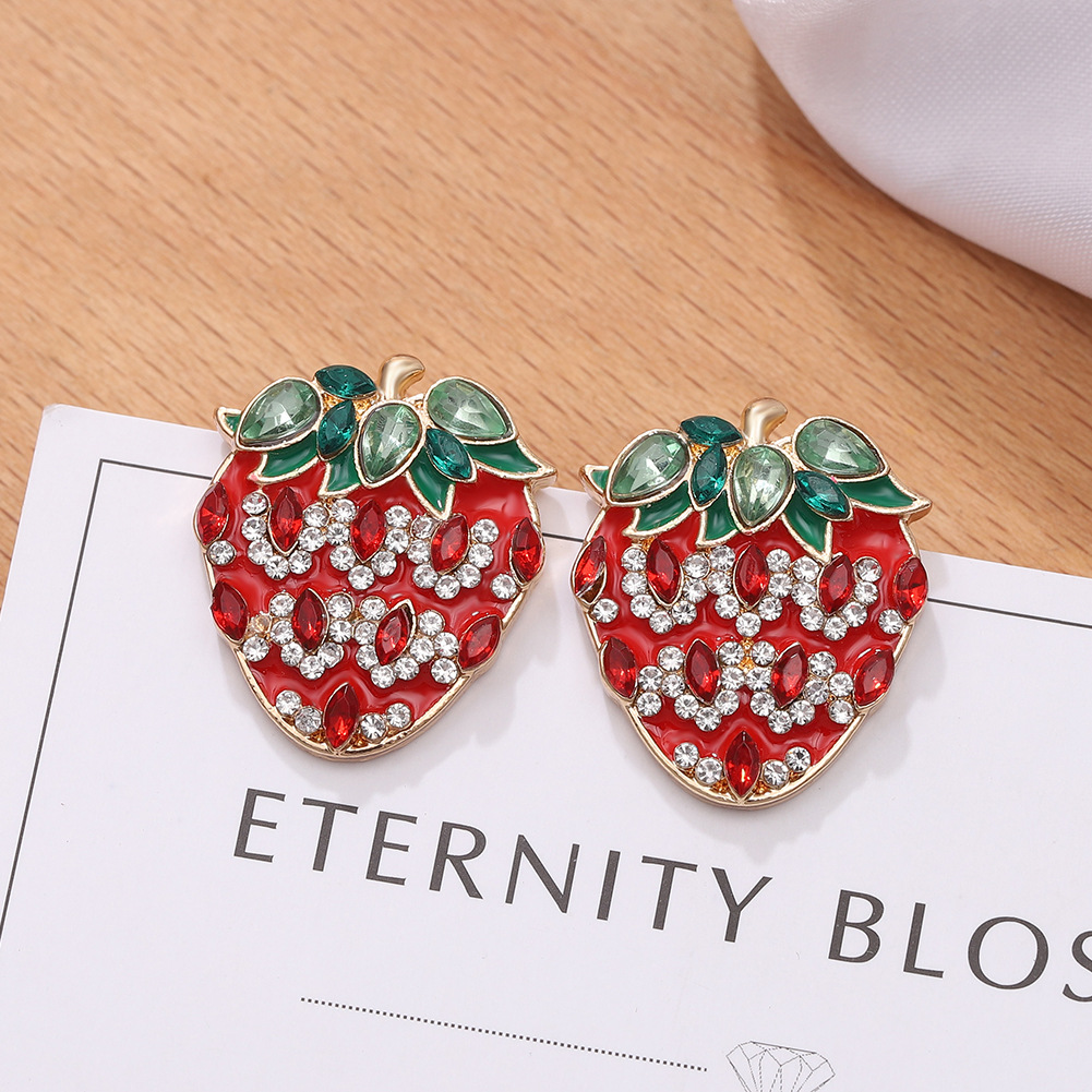 Strawberry Alloy Diamond-studded Earrings display picture 6