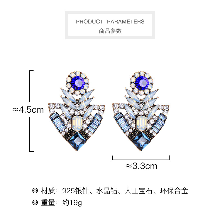 Crystal Diamond Earrings S925 Silver Needle Hollow Gemstone Earrings Banquet Wild Flower Earrings Wholesale display picture 1