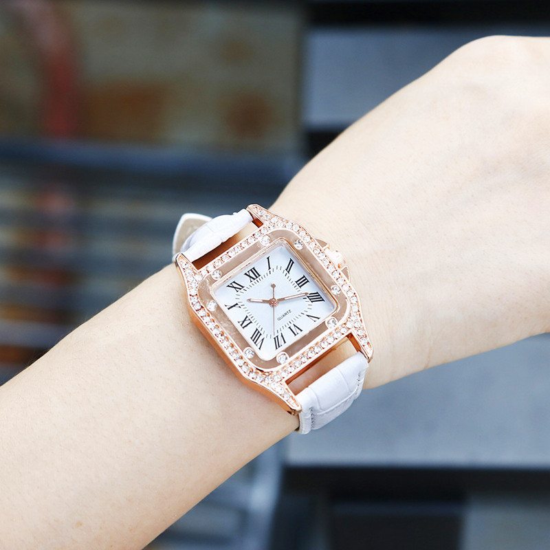 wish Cross-border Explosions Fashion Roman Diamond Square Watch Women's Belt Watch Roman Graduated Quartz Wrist Watch