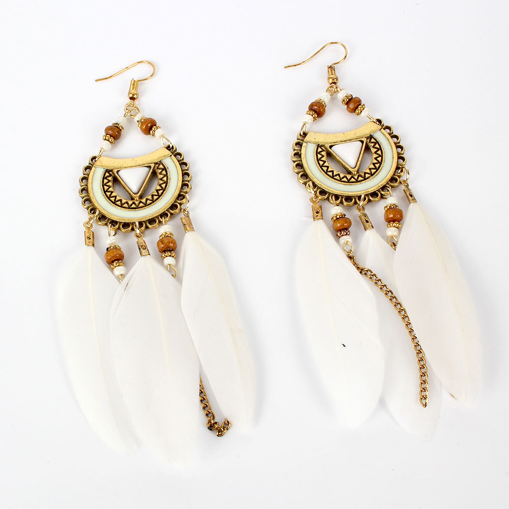 Boucles D'oreilles De Style Ethnique Triangle Boucles D'oreilles Plumes Bijoux Boucles D'oreilles Pompon En Gros Nihaojewelry display picture 6