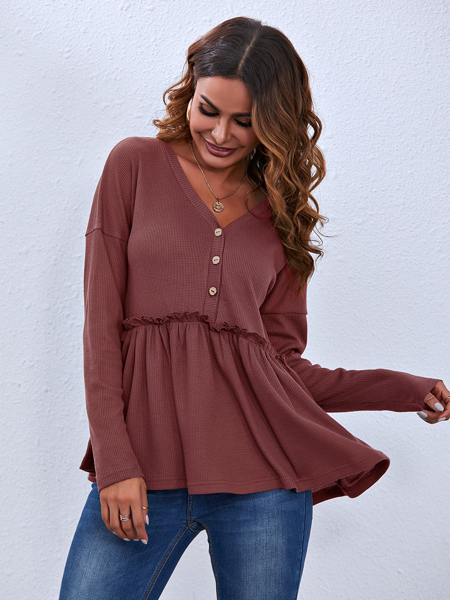 casual V-neck long-sleeved top NSAL6713