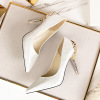 Footwear pointy toe high heels, red metal wedding shoes for bride, Korean style