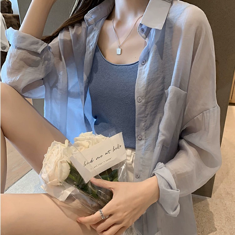 Белая рубашка Женская летняя новая дизайнерская нишевая рубашка Sense, свободная Солнцезащитная рубашка с длинными рукавами, тонкая рубашка для кондиционирования воздуха, куртка