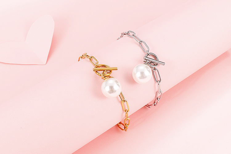 new stainless steel square chain pearl necklace bracelet set wholesale Nihaojewelry