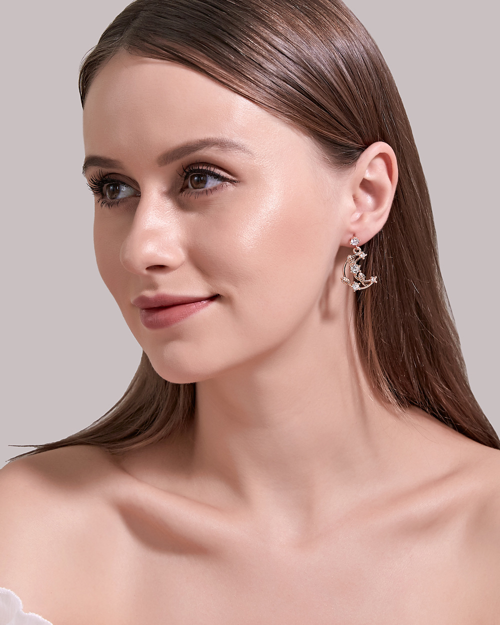 Korea New Sweet Diamond Moon Earrings Simple Leaves Lolita Exquisite Fairy Earrings Wholesale Nihaojewelry display picture 3