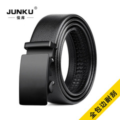 Internet celebrity style automatic buckle leather belt, full-edge wrapped litchi pattern scratch-resistant men's belt, drop shipping.