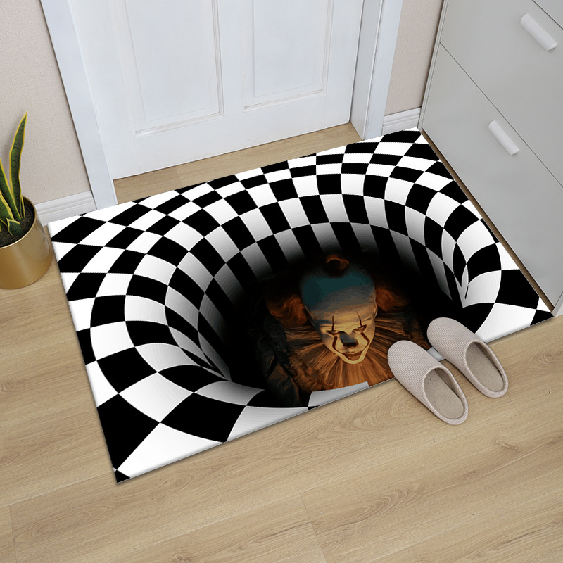 跨境小丑陷阱视觉地毯客厅卧室茶几垫3D几何立体错觉地垫代发批发