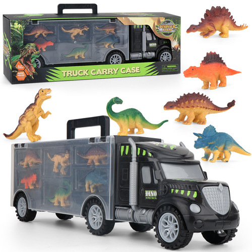 Children's DIY dinosaur storage tractor transport container truck toy set boy's car model toy car cross-border