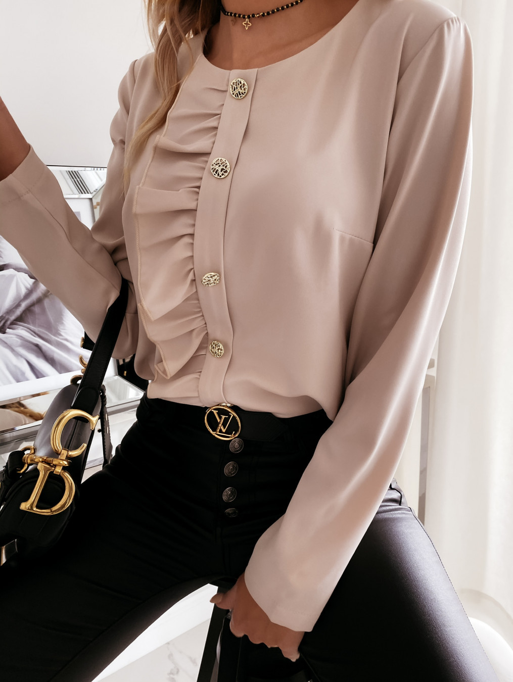 Long-Sleeved Ruffle Button Ladies Shirt NSYF5223