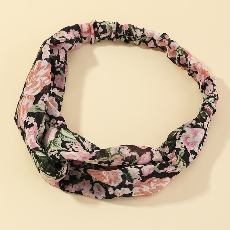 Korean Fashion Flower Fabric Printing Headband Cross-knotted Face Wash Headband display picture 5