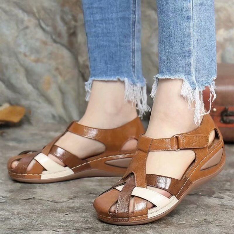 Cross-border Amazon export women's shoes 2020 Summer new style European and American retro round-toe wedge heel cross-buckle women's sandals undefined
