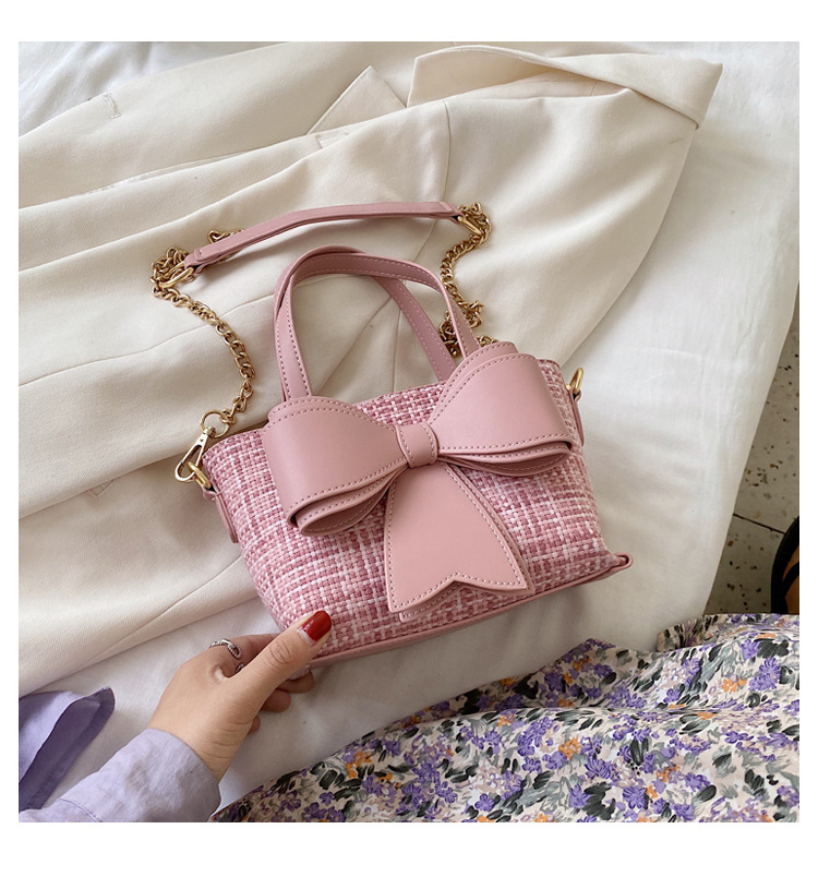 New Summer Fashion Bow-knot Plaid Korean Wild Woven Chain One-shoulder Messenger Handbag For Women display picture 10