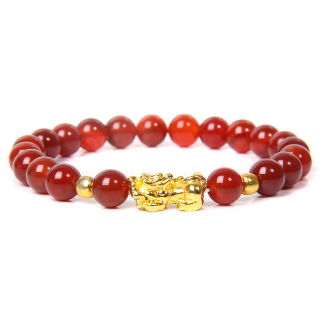 thumbnail image 1 of Pulsera pixiu de piedra de ojo de tigre natural más vendida de Amazon, pulsera de cuentas de piedra de proverbio de seis caracteres para hombre, ágata roja, 1 of 2