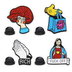 跨境亞馬遜創意卡通胸針 發財許願手勢徽章 合金衣飾配飾