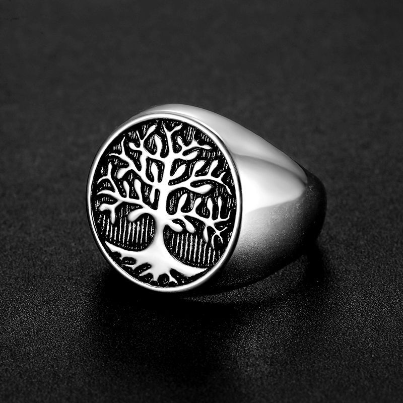 New Hip-hop HIPHOP Jewelry Titanium Steel Gold-plated Oiled Tree Of Life Men's Ring