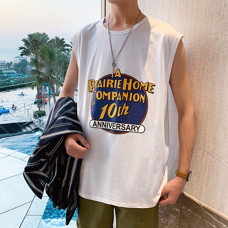 2020 summer Harbor Wind lovers Sleeveless printing vest Male student Trend Versatile Easy leisure time jacket