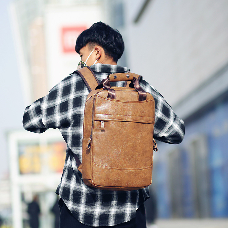 Men's Pu Leather Backpack For Travel, Business And School, Black_voghion.com