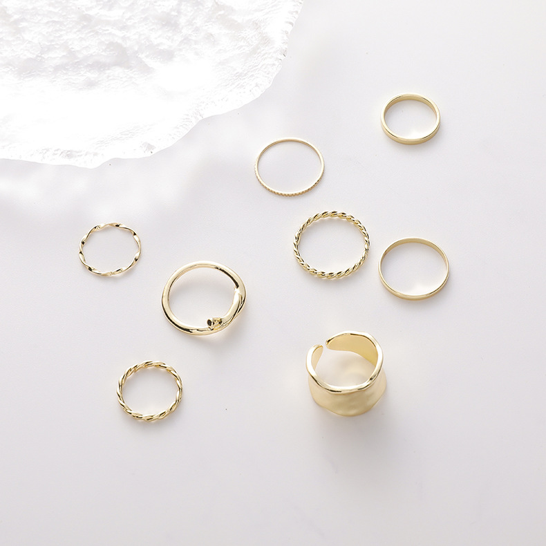 Twisted Knotted Ring Set Index Finger Ring Plain Ring 8-piece Set Wholesale display picture 8