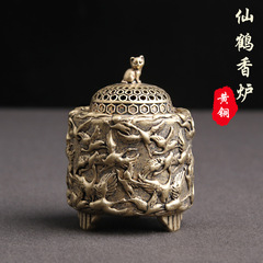 黃銅做舊防古玩仙鶴薰香爐家居創意桌面擺件檀香爐文玩老銅器批發