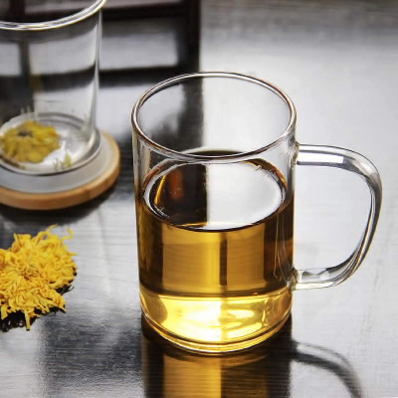 Cubierta de madera taza de té de vidrio de borosilicato con mango traje de té taza de té perfumada con tapa Filtro de tres piezas taza de té verde