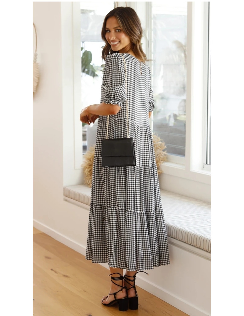 Plaid Print Pleated Dress NSJRM82175