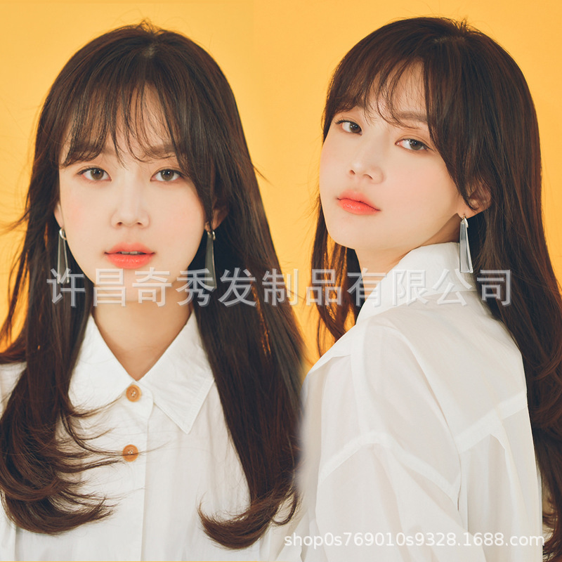 Estilo francés flequillo peluca hembra 3D pelo artificial aire peluca cabeza reemplazo de pelo sin fisuras cara reparación química fibra peluca flequillo