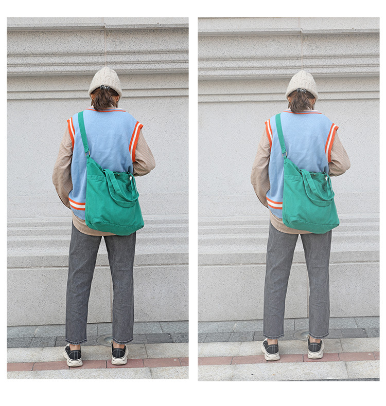 Square Shape Large Size Women's Fashion Solid Color Canvas Shopping Bags