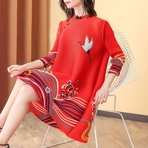 Women chinese dresses retro qipao dresses French retro print large  plus size dress cheongsam fat mm dress
