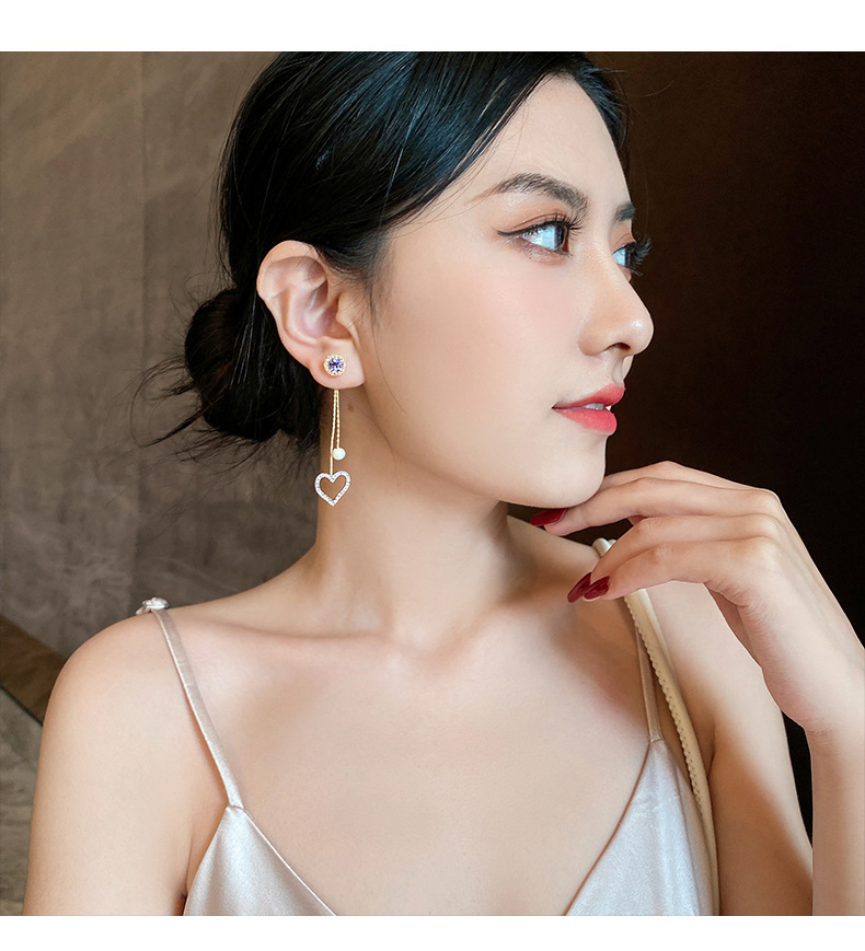 New Trendy  Colored Diamond Hollow Love Pearl Earrings display picture 4