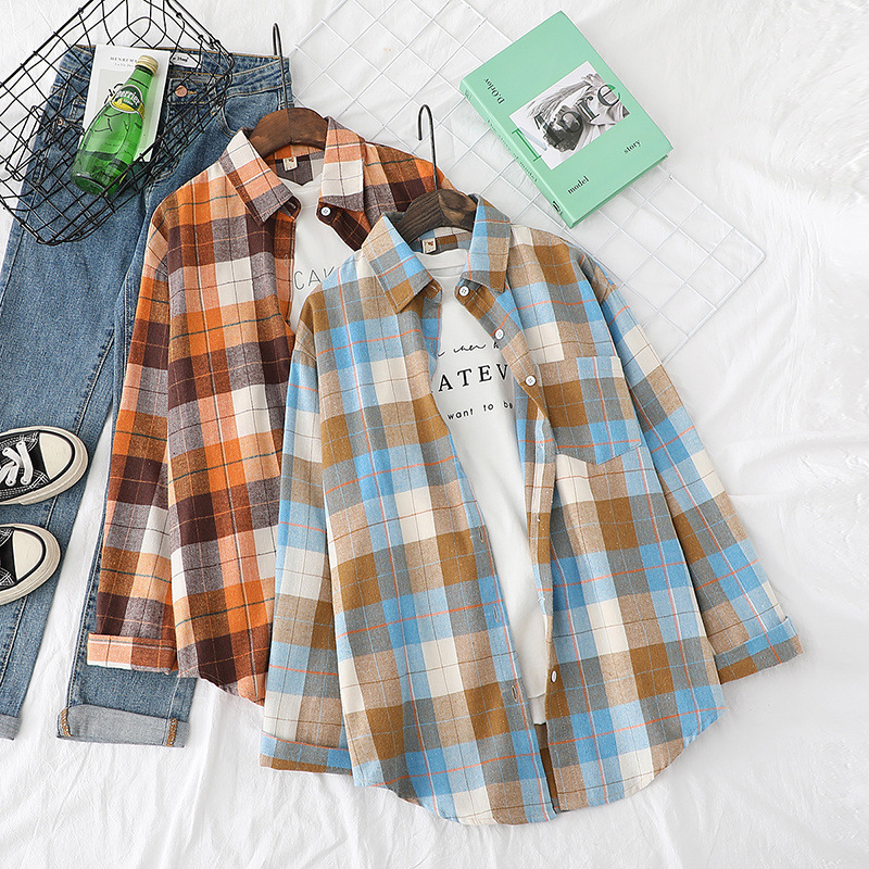 wholesale loose brushed plaid shirt women casual shirt jacket NSAM6570