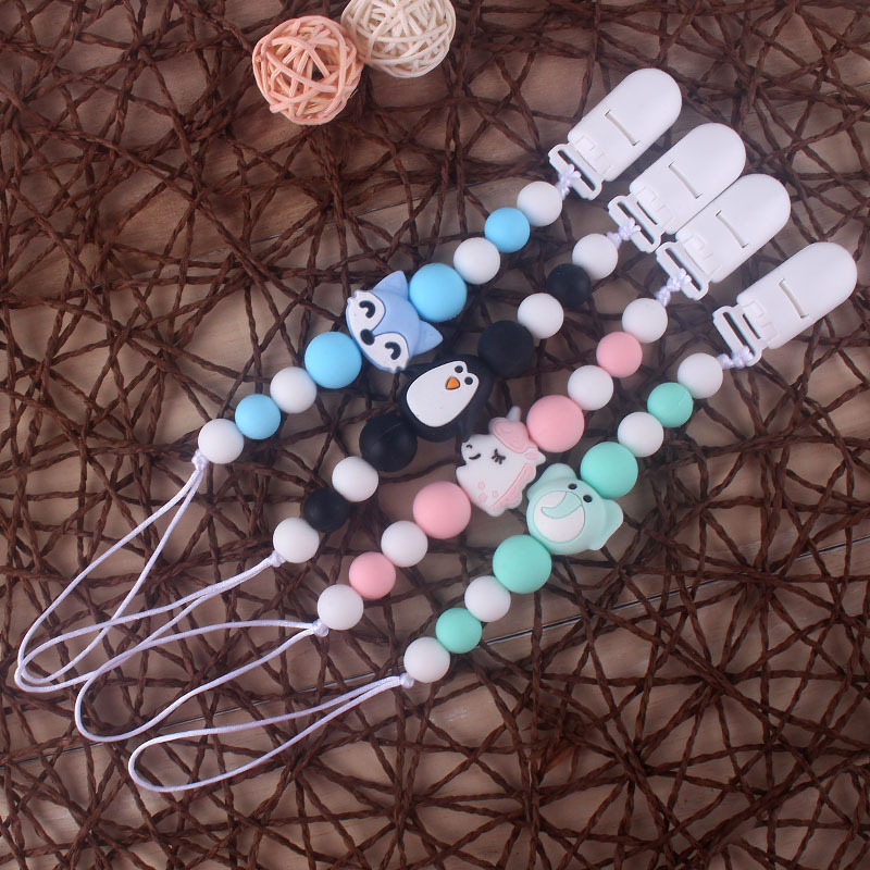Bebé de silicona chupete cadena clip bebé dientes de molienda cadena anti-gota cadena calmante mordedor chupete clip de personalización