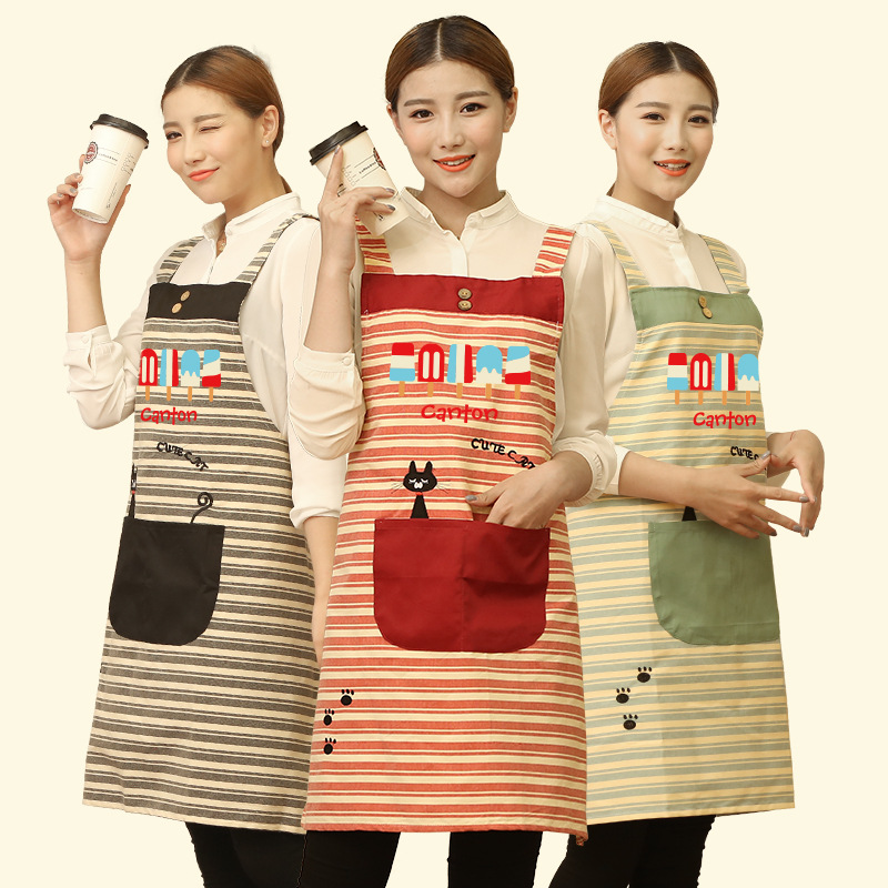Delantal cocina del hogar anti-incrustante cintura de las mujeres moda estilo coreano adulto japonés lindo ropa de trabajo Impresión de logotipo personalizado