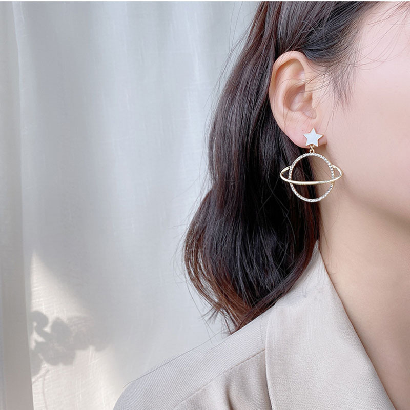 Korean Fashion  Rhinestone Planet Earrings Drop Oil Earrings Femininity Wholesale Nihaojewelry display picture 2