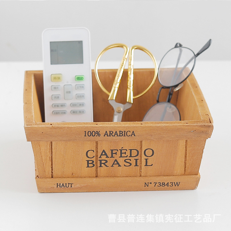 창조적 인 사무실 데스크탑 조직 상자 가정용 잡화 저장 상자 zakka 복고풍 나무 원격 제어 저장 상자