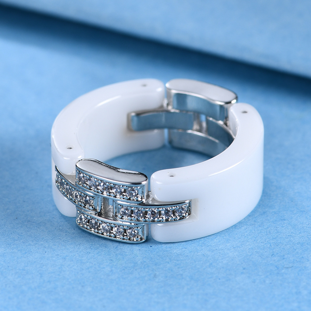 Simple Ceramic Chain Stitching inlaid Rhinestone Men Ring
