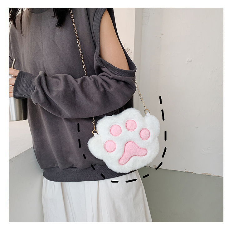 MAO MAO Bag Women's 2020 Autumn/Winter New Trendy Korean style Bag, plush single-shoulder bag, crossbody bag, bear paw chain small bag undefined